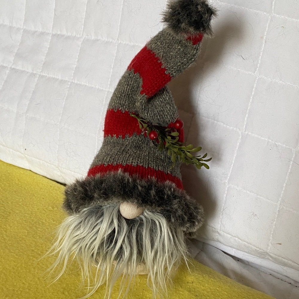 Festive Gnome with Red and Gray Hat
